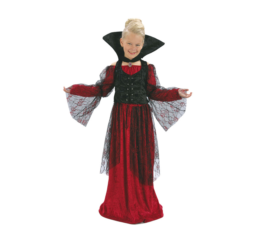 Disfraz de Vampiresa Roja talla de 5 a 6 años. Incluye vestido, chaleco y cuello.
