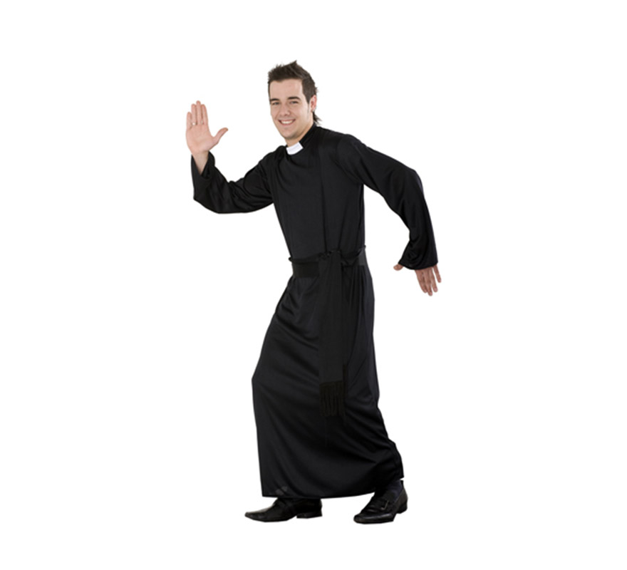 Disfraz barato de Cura adulto. Talla Standar M-L = 52/54. Incluye túnica con cuello y Fajín. Un disfraz ideal para Despedidas de Soltero y para Peñas y Grupos.