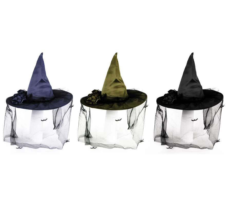 Sombrero Bruja Satinado Lujo. 3 colores surtidos. Talla única.