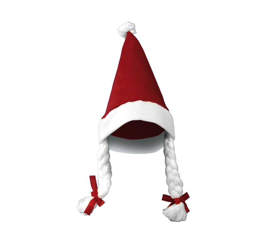 Gorro Mama Noel con trenzas de fieltro. Talla Universal.
