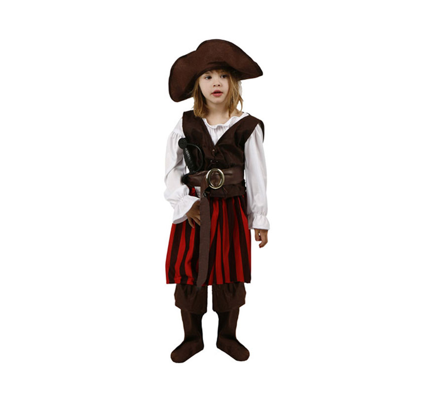 Disfraz de Pirata Rayas para niñas de 5 a 6 años. Incluye disfraz completo.