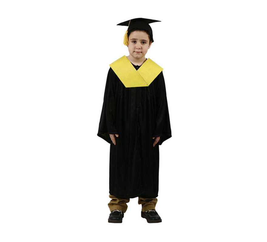 Disfraz de Licenciado o Graduado amarillo para niños de 5 a 6 años. Incluye sombrero, toga y beca.