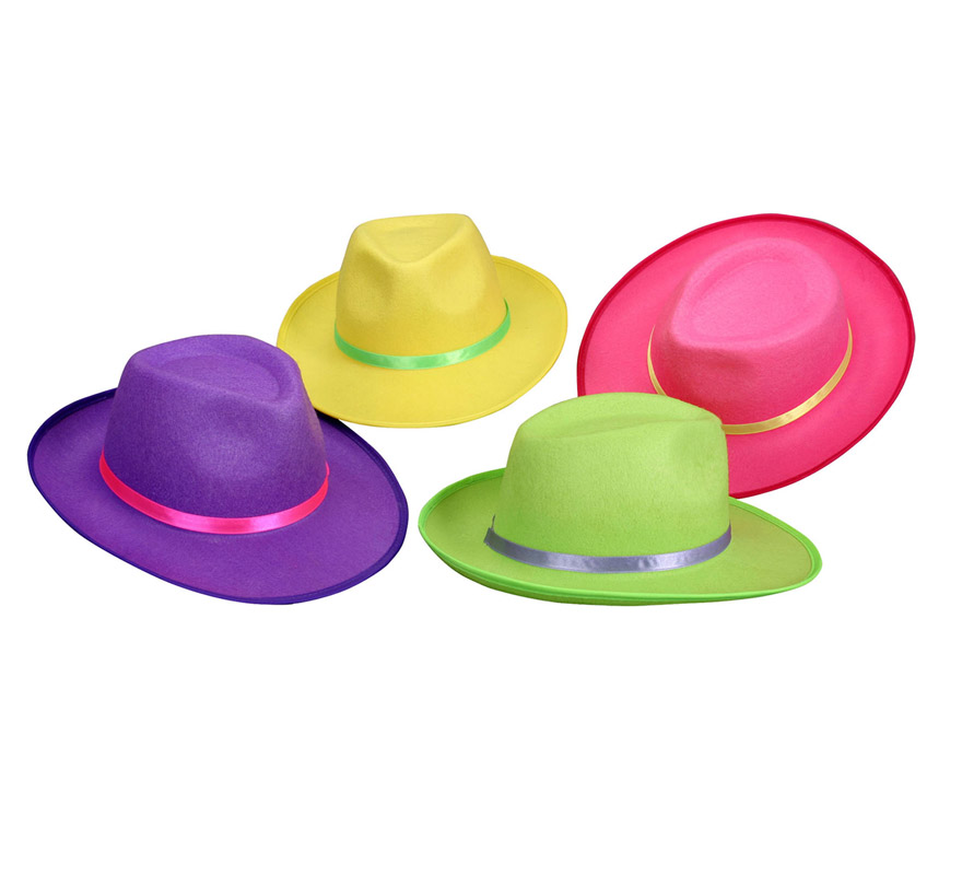 Sombrero de Ganster fosforescente 4 colores surtidos. Precio por unidad., se venden por separado.