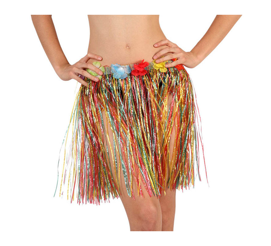 Falda Hawaiana con flores multicolor.