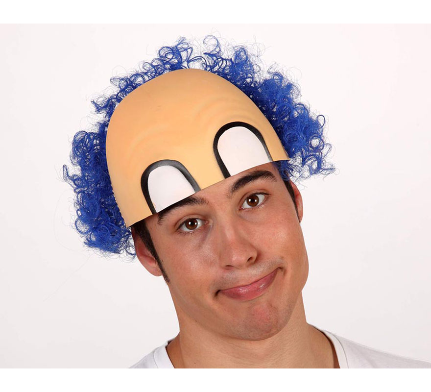 Calva de Payaso de PVC con pelo azul.