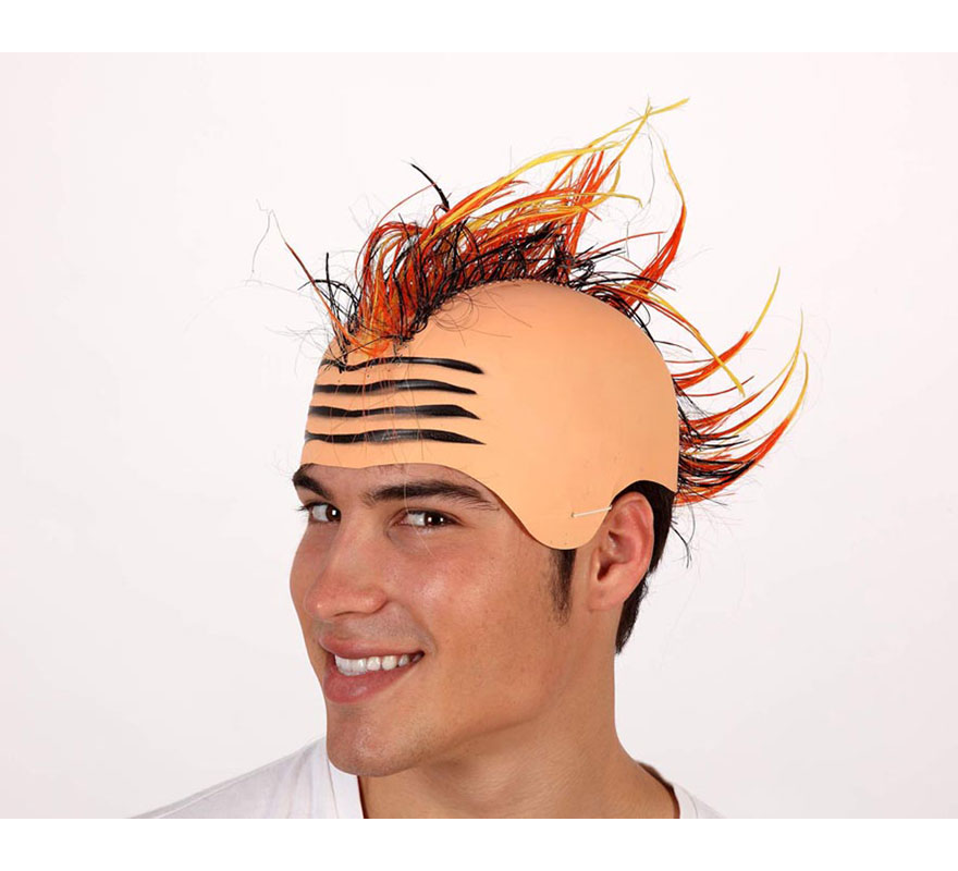 Calva de Punky de PVC con cresta tricolor.