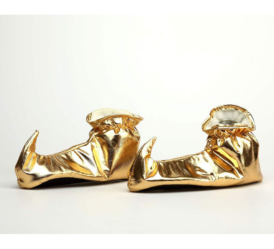 Babuchas de tela doradas para mujer. Talla 38-40. Perfectas para los disfraces de Elfos, Árabes y Pajes. 