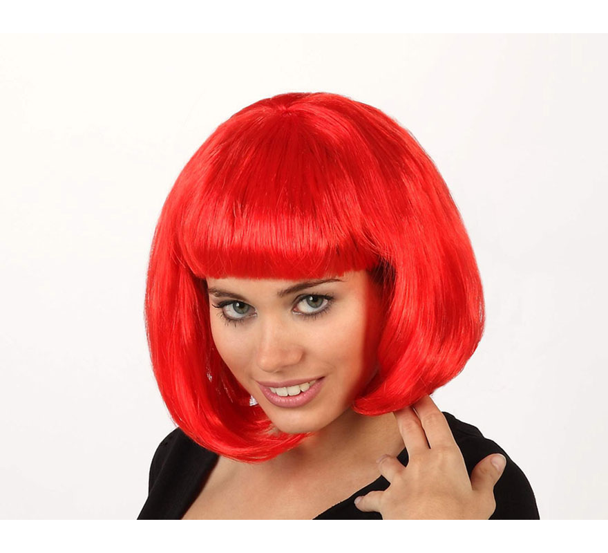 Peluca corta roja con flequillo. Ideal para Despedias de Soltero.