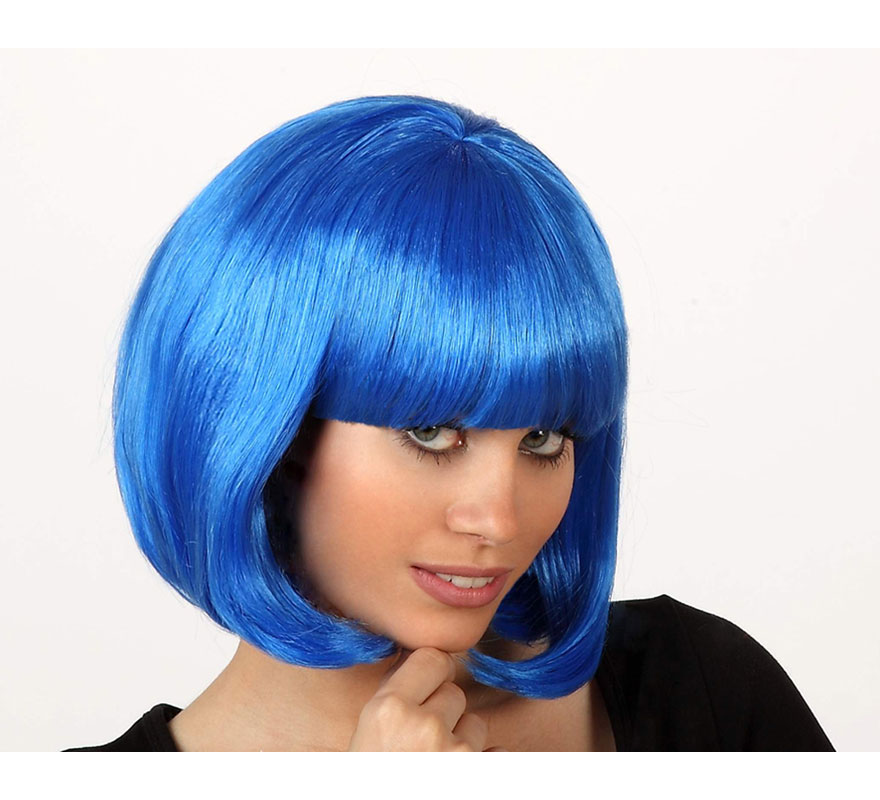 Peluca corta azul con flequillo. Ideal para Despedidas de Soltero.