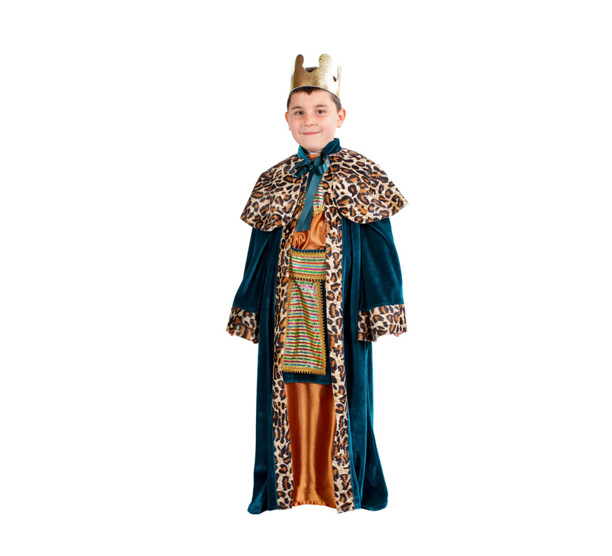 Disfraz de Rey Mago Gaspar infantil. Alta calidad. Hecho en España. Disponible en varias tallas. Corona incluida. Traje de Rey Mago para niños, ideal para Colegios en Navidad.