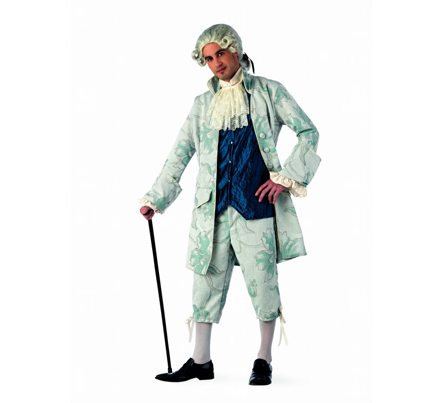 Disfraz de Época de Caballero Rococo Extraluxe para hombre. Alta calidad, hecho en España. Disponible en varias tallas. Incluye pantalón, cahqueta y chorrera. Peluca y bastón NO incluidos, podrás encontrarlos en nuestra sección de Complementos. 