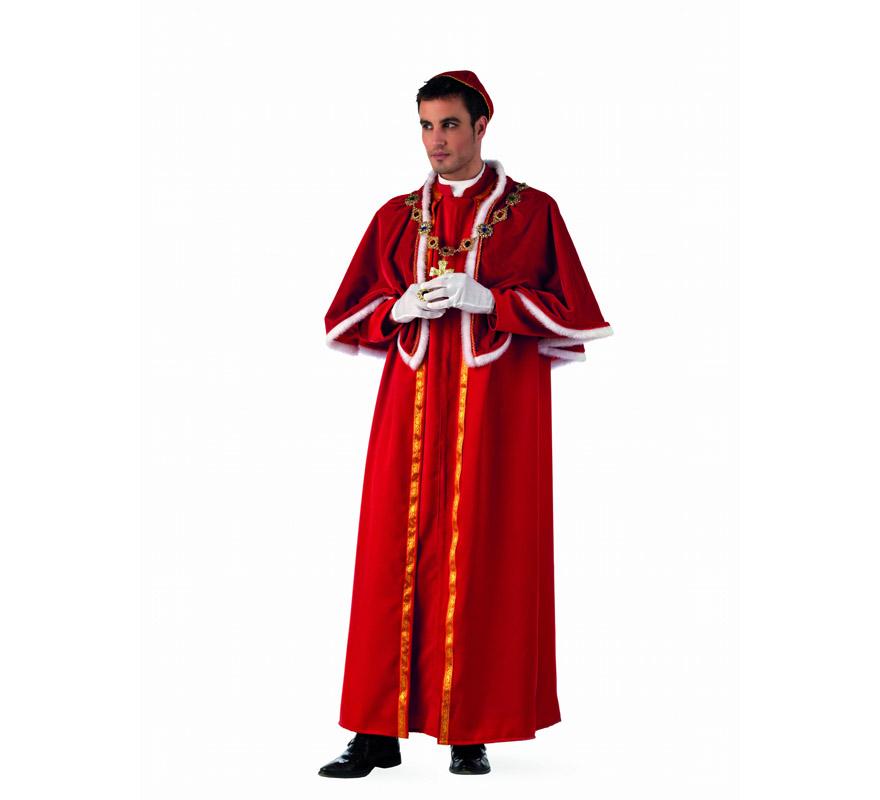 Disfraz de Papa Borgia extraluxe para hombre. Alta calidad, hecho en España. Disponible en varias tallas. Incluye túnica, capelina y gorro. Anillo, guantes y medallón NO incluidos, podrás encontrarlos en nuestra sección de Complementos.