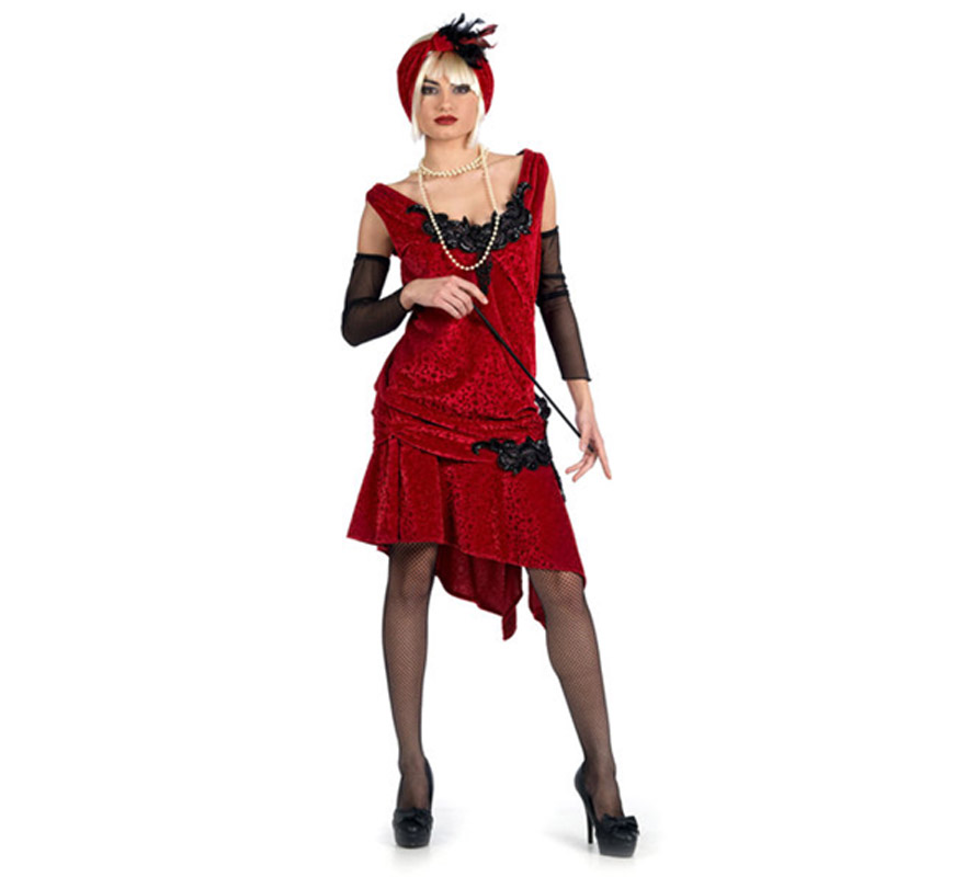 Disfraz de Charlestón Brocado Superluxe para mujer. Alta calidad, hecho en España. Disponible en varias tallas. Incluye vestido, turbante y manguitos. Boquilla, collar y medias No incluidas, podrás encontrar en nuestra sección de Complementos.