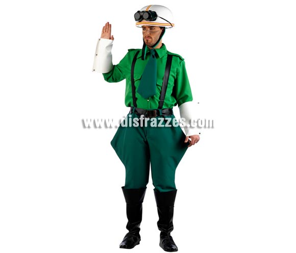Disfraz de Policia Motorizado Deluxe para hombre. Alta Calidad, hecho en España. Disponible en varias tallas. Incluye camisa, pantalón, cinturón, corbata, puños y cubrebotas.Casco y gafas NO incluidos.