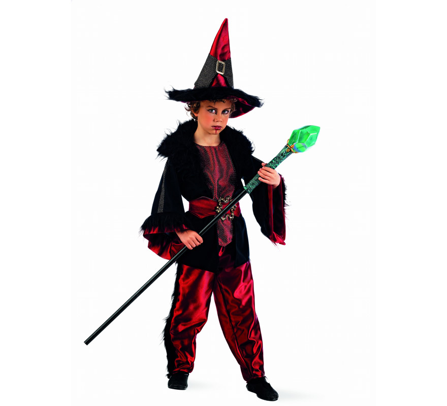 Disfraz de Brujo Deluxe para niño. Alta calidad, hecho en España. Disponible en varias tallas. Incluye chaqueta con camisa, pantalón, cinturón, y sombrero. Bastón No incluido, podrás encontrarlo en nuestra sección de Complementos.