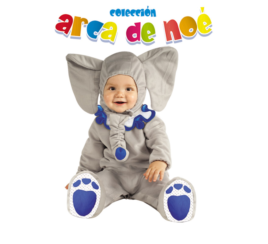 Disfraz de Elefante Trompy para niños de 1 a 2 años. Incluye jumpsuit y gorro. Presentación en bolsa de regalo. Coleccción del Arca de Noé.