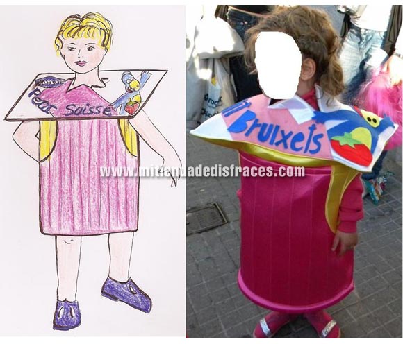 Disfraz de Petit Suisse para niños. Éste disfraz lo hicimos para un grupo de niños de 4 años en Benissa (Alicante). Con éstos disfraces ganaron el 2º premio y fueron la sensación del desfile. Fabricación bajo pedido. Lo podemos confeccionar en todas las tallas pero siempre bajo pedido y para grupos de más de 4 niños. Os mostramos el Boceto y cómo quedó el disfraz, el texto de Petit Suisse, lo cambiamos por Petit Bruixets, que era el nombre del grupo. Si algún grupo de adultos se animara, podríamos sacarle el precio.