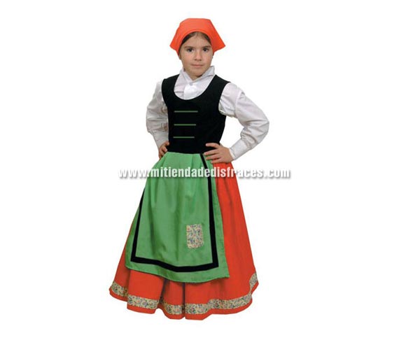 Disfraz de Pastora Roja2 Económico talla de 7 a 9 años. Incluye pañuelo y vestido con delantal y chaleco. Camisa NO incluida. Ideal para colegios y belenes. 