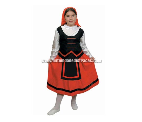 Disfraz de Pastora Roja y Negro Económico talla de 2 a 4 años. Incluye pañuelo, corpiño con camisa y falda.
