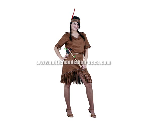 Disfraz de India adulta. Talla única 42/44. Incluye vestido, cinturón y cinta cabeza. Hacha NO incluida, podrás verla en la sección Complementos.
