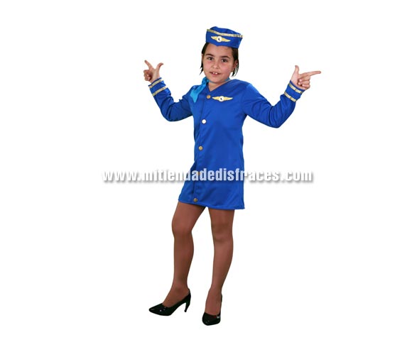 Disfraz de Azafata de vuelo infantil. Talla de 4 a 6 años. Incluye vestido, pañuelo y gorro.