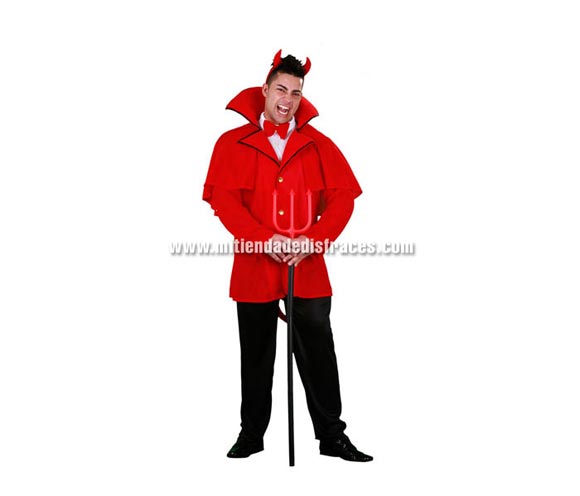 Disfraz de Diablo Adulto Económico. Talla única 52/54. Incluye cuernos, pajarita, chaqueta, pantalones y rabo. Tridente NO incluido.
