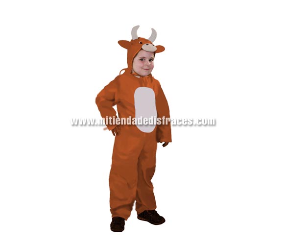 Disfraz de Buey infantil económico. Talla de 4 a 6 años. Incluye mono y capucha. Un disfraz ideal para representaciones de Navidad en Colegios.