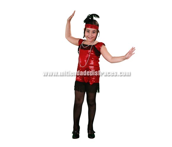 Disfraz de Charlestón rojo niña. Talla de 7 a 9 años. Incluye cinta de la cabeza y vestido.