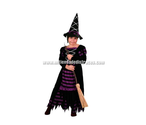 Disfraz de Bruja Morada Económico talla de 10 a 12 años. Incluye vestido y sombrero. Escoba NO incluida.