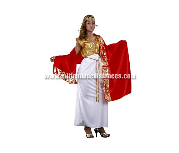 Disfraz de Emperatriz Romana adulta económico. Talla única 42/44. Incluye túnica, manto cinturón y corona.
