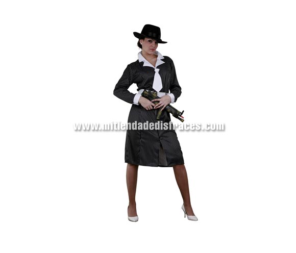 Disfraz de Gánster adulta. Talla única 38/42. Incluye vestido con cuello y corbata y cinturón. Sombrero y metralleta NO incluidos. El sombrero podrás verlo en la sección de Complementos.