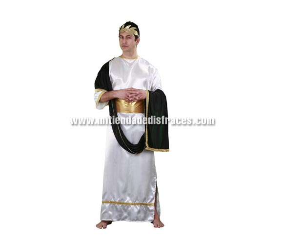 Disfraz de César adulto. Talla única 52/54. Incluye túnica, manto, cinturón y corona. Disfraz de Romano adulto.
