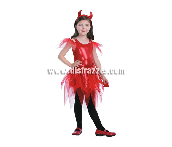 Disfraz de Diablesa roja vestido corto infantil para Halloween. Disfraz barato talla de 5 a 6 años. Incluye vestido con rabo y diadema con cuernos. Éste disfraz de Halloween es ideal para celebrar la Fiesta de la Noche de las Brujas cada vez más arraigada en nuestro País en Pub's, Discotecas, Casas particulares,  Restaurantes o Colegios y ayudar a crear un ambiente terrorífico y tenebroso indispensable para la Noche de Halloween la cual se celebra la víspera de Todos los Santos.
¡¡Compra tu disfraz para Halloween en nuestra tienda de disfraces, será divertido!!