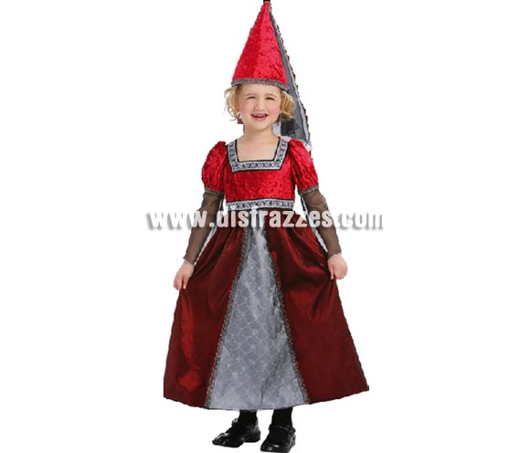 Disfraz de Princesa Medieval infantil. Talla de 2 a 4 años. Incluye vestido y gorro con velo. Disfraz de niña Medieval.