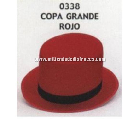 Sombrero de Copa grande rojo. Buena calidad, fabricado artesanalmente en España. Posibilidad de ajuste de precio para grupos. Chistera grande roja.