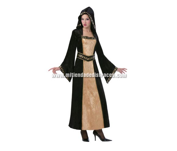 Disfraz de Doncella Gótica Adulta Económico. Talla única 40/44. Incluye vestido con capucha y cinturón.
