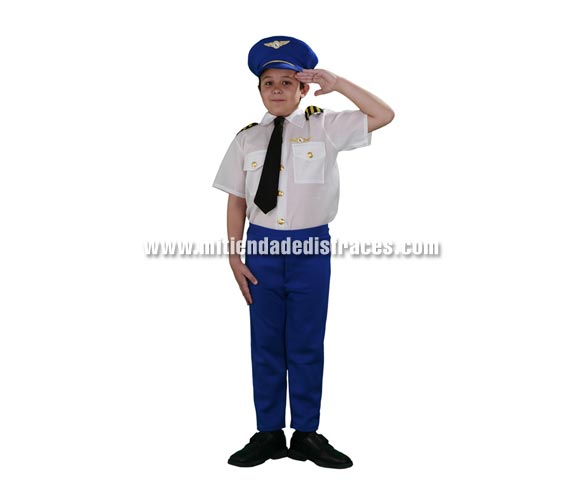 Disfraz de Piloto de Aerolínea infantil. Talla de 4 a 6 años. Incluye sombrero, camisa con corbata y pantalones.