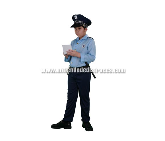 Disfraz de Policía infantil. Talla de 10 a 12 años. Incluye gorra, camisa y pantalón con cinturón. Esposas y porra NO incluidas, podrás verlas en la sección Complementos.