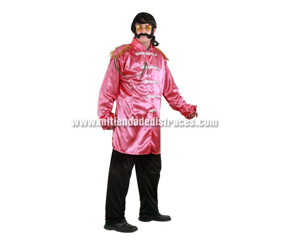 Disfraz de Estrella del Pop color salmón adulto. Talla única 52/54. Incluye casaca y pantalón. Peluca, bigote y gafas NO incluidos, podrás ver éstos artículos en la sección Complementos. Con éste disfraz irás vestido igual que Los Beatles y serás el centro de la Fiesta.