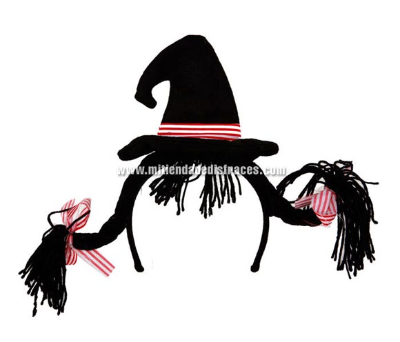 Diadema con trenzas y sombrero negro. Talla única.