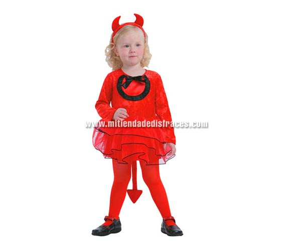 Disfraz de Demonio Bebé o Diablesa Bebé niña Económico talla de 1 a 2 años. Incluye vestido con tutú, rabo y diadema cuernos. Medias NO incluidas.