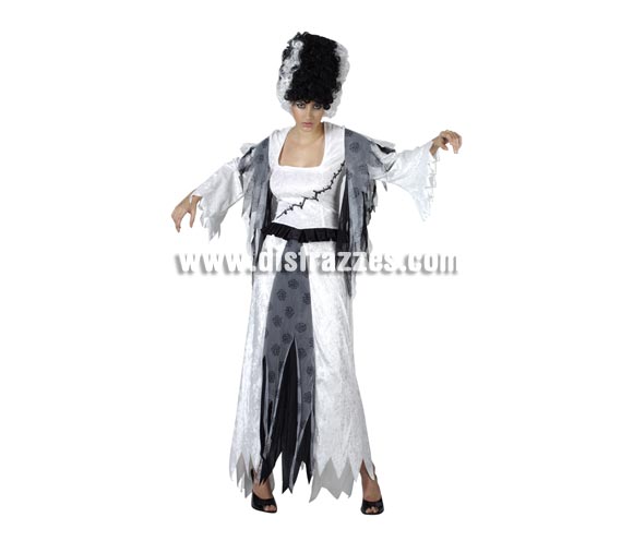 Disfraz de la Novia de Frankestein mujer para Halloween. Talla estándar 38/42. Disfraz de Halloween de telas y acabados de buena calidad que incluye el vestido. Peluca NO incluida, podrás verla en la sección Pelucas.