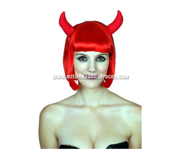 Peluca de Demonio roja. Talla única. Cuernos incluidos.