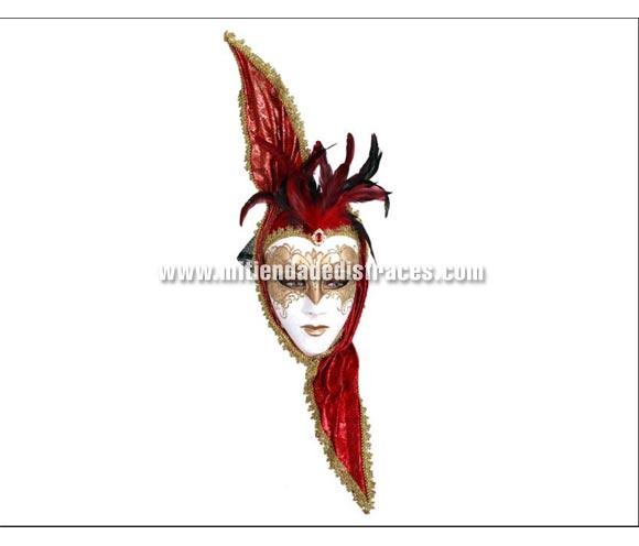 Máscara Veneciana con plumas rojas.