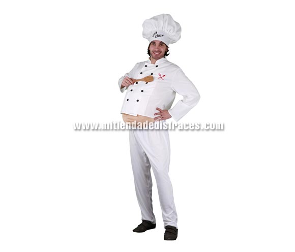 Disfraz de Cocinero gordito adulto. Talla única 52/54. Incluye camisa, relleno barriga, pantalones, sombrero y pañuelo. Disfraz de Chef para hombre. Un disfraz ideal para Despedidas de Soltero.
