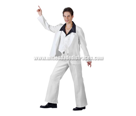 Disfraz de Rey de la Disco o Discotequero años 70 adulto. Talla única 52/54. Incluye chaqueta, chaleco con cuello y pantalones.