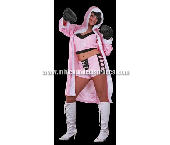 Disfraz de Boxeadora adulta. Talla única 38/42. Incluye bata con capucha, top, pantalones y guantes.