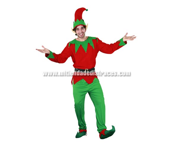 Disfraz de Elfo adulto. Talla única 52/54. Incluye camisa, pantalones, cinturón, cubrepies, orejas y gorro. Ideal también para Navidad. Disfraz de Duende o Enanito.