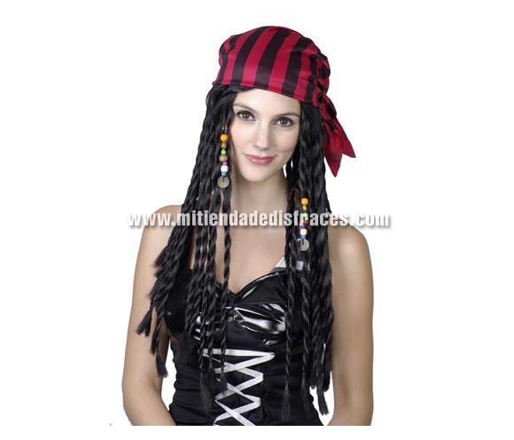 Peluca de mujer Pirata con trenzas y pañuelo. Talla Universal.