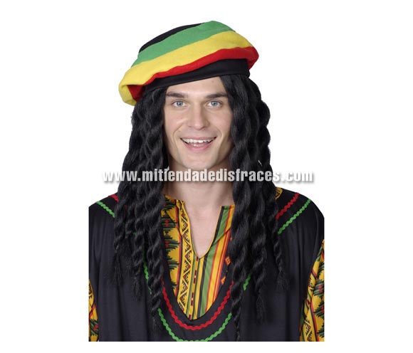 Peluca con rastas y boina. Talla única de adulto. Peluca Bob Marley.